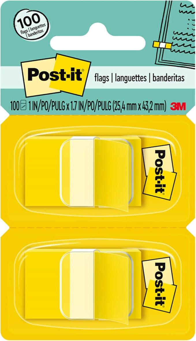Post-it Flags, Yellow, 100 Count (50 x 2 Dispensers) – Repositionable Sticky Page Marker Tabs in Pop-up Dispenser for Documents, Books, Planners Removable Flags for Office, School, Legal Files