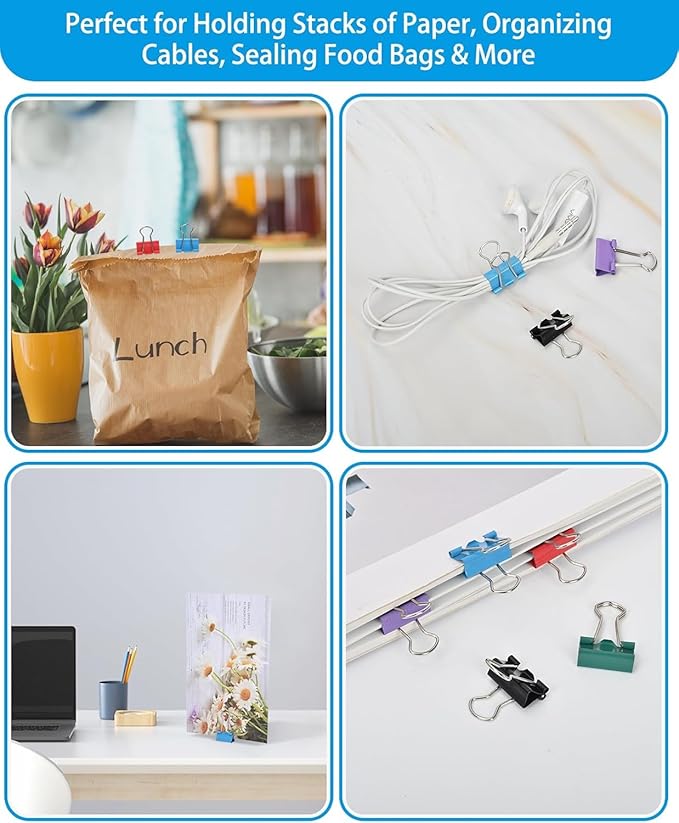 CUARUSUIKA Binder Clips Set,40Pack, 1 in Small Clip, Paper Clips for Office, Home, School, Crafts, Business(Mixed Color)