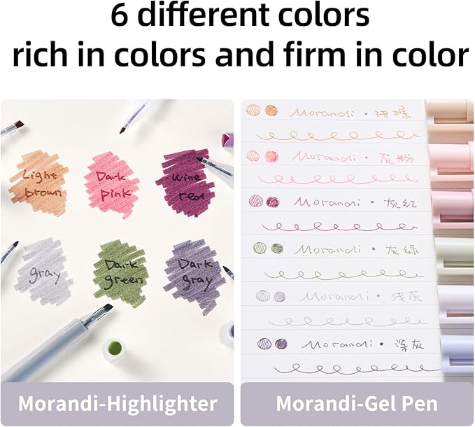 12-Pack Bible Pens and Highlighters Set, 6 Deep Morandi & 6 Morandi Pens for Bible Study, Journaling, Note Taking, Office and School Marking, No Bleed Through