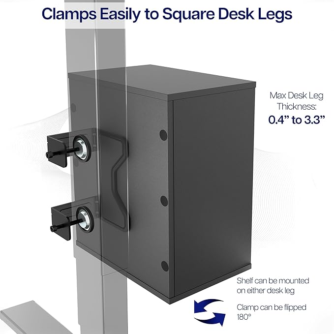 VIVO Clamp-on Under Desk Shelving Unit, Office Accessory Holder for Supplies, Gaming Devices, and More, Multi-Level Storage Shelves, Workstation Organizer, Black, DESK-SHELF3CL