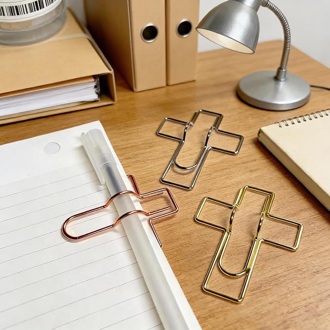 14-Pack Cross-Shaped Metal Pen Holder Clips with 2 Gift Boxes, Large Christian Faith Pen Clips for Journals, Bible Study, Planners & Church Gifts (Gold, Rose Gold, Silver)