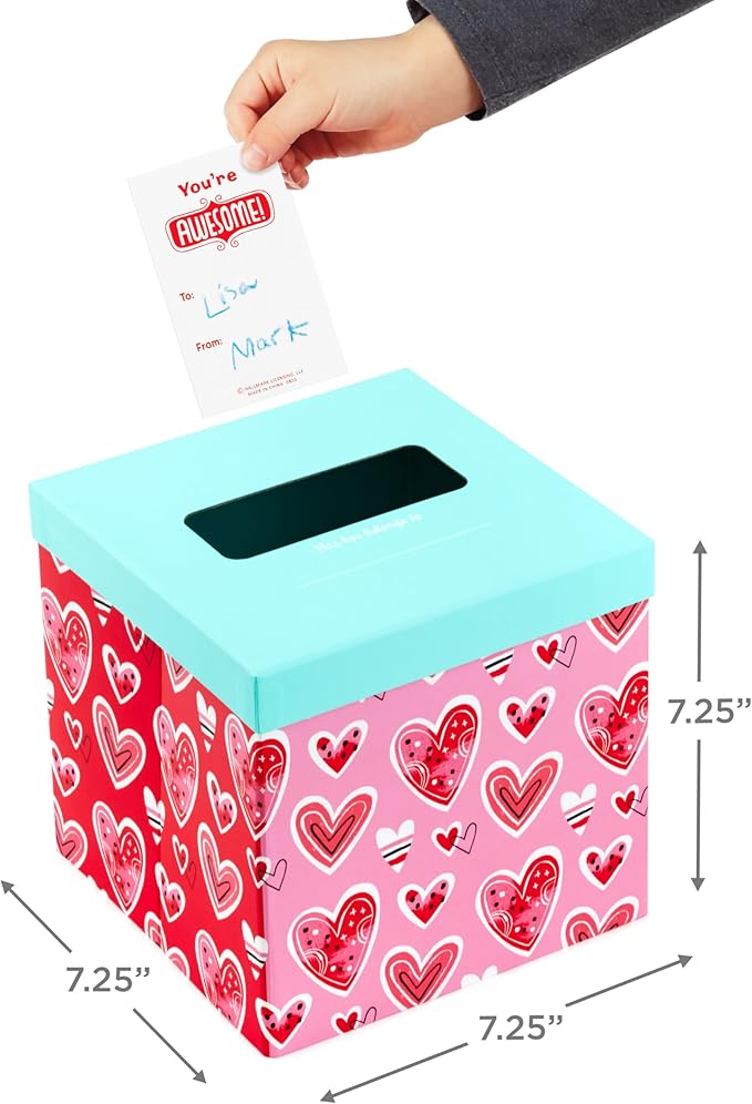 Hallmark Valentines Day Cards and Mailbox for Kids School Classroom Exchange, Doodle Hearts (1 Box, 32 Valentine Cards, 35 Stickers, 1 Teacher Card)