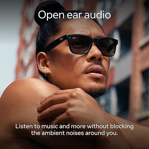 Ray-Ban Meta (Gen 1), Skyler, Shiny Black | Smart AI Glasses for Men, Women — 12 MP Ultra-Wide Camera, Open-Ear Speakers for Audio, Video Recording and Bluetooth — Green Lenses — Wearable Technology