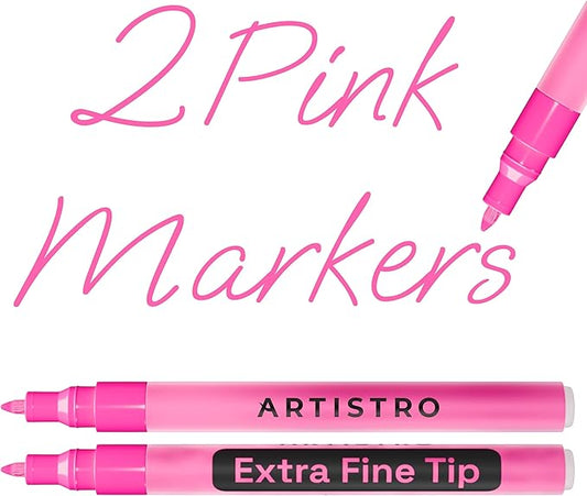 ARTISTRO 2 Pink Acrylic Paint Markers - 0.7mm Extra Fine-Tip Paint Pens - Perfect for Crafting, Art Projects, & More