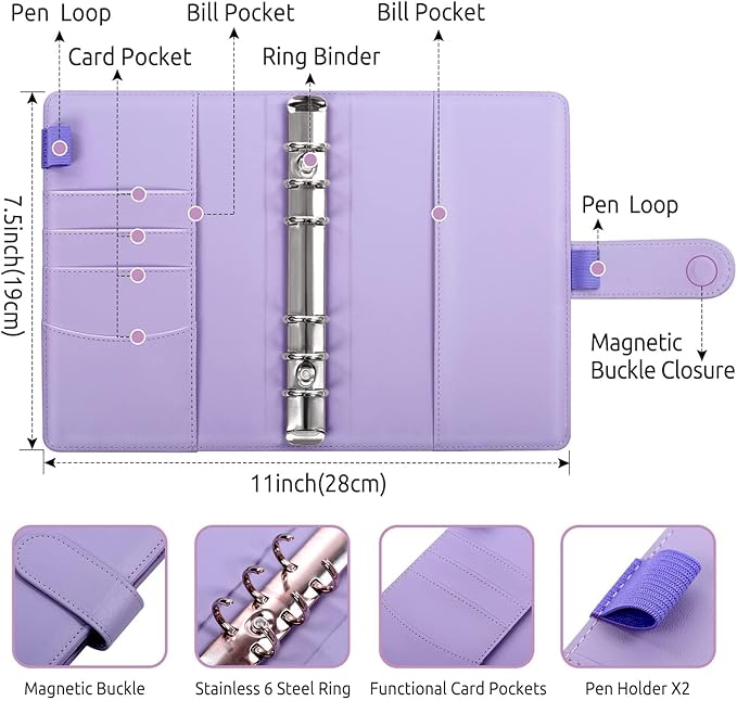 SKYDUE Budget Binder, Money Saving Binder with Zipper Envelopes, Cash Envelopes and Expense Budget Sheets for Budgeting