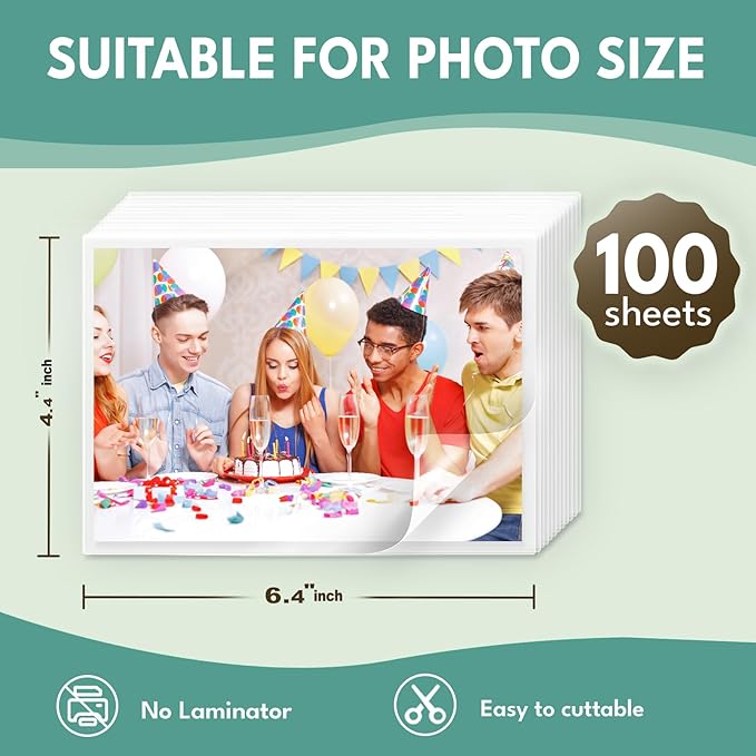 100 Pack Self-Sealing Laminating Pouches 4x6 Inch,10 Mil Self Adhesive Lamination Pouches,Waterproof Photo No Heat Laminating Sheets No Laminator Machine Need