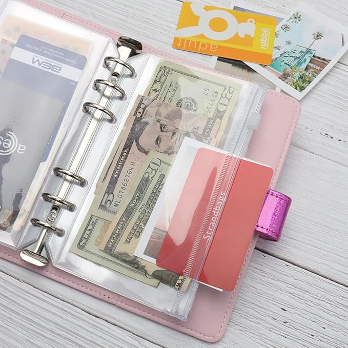 12PCS A6 Clear Zipper Binder Pockets - 6 Holes Pouches Bag for Loose-Leaf Journal Budget Filing