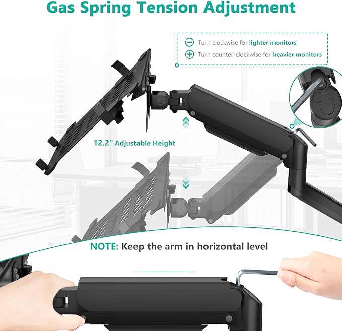 WALI Single Arm Laptop and Monitor Wall Mount for 17" Notebook and Up to 32" Screen, Full Motion Adjustable Wall Mount with Laptop Tray, VESA 75x75 100x100, Holds 15.4-22 lbs, Black (GSWM001LP)