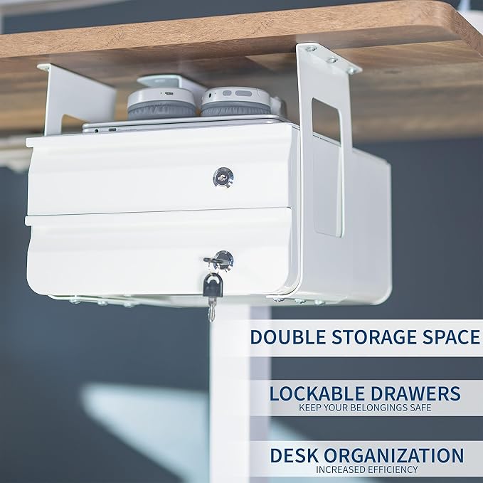 VIVO 13 inch Under Desk Double Stacked Slide Out Drawers with Lock, Secure Home Office Storage Organizer, White, DESK-AC03L-2W