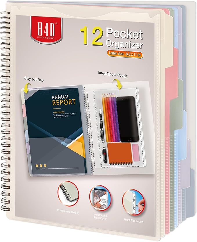 H4D 12 Pocket Morandi Color Spiral Multi Pocket Folder Poly Project Organizer