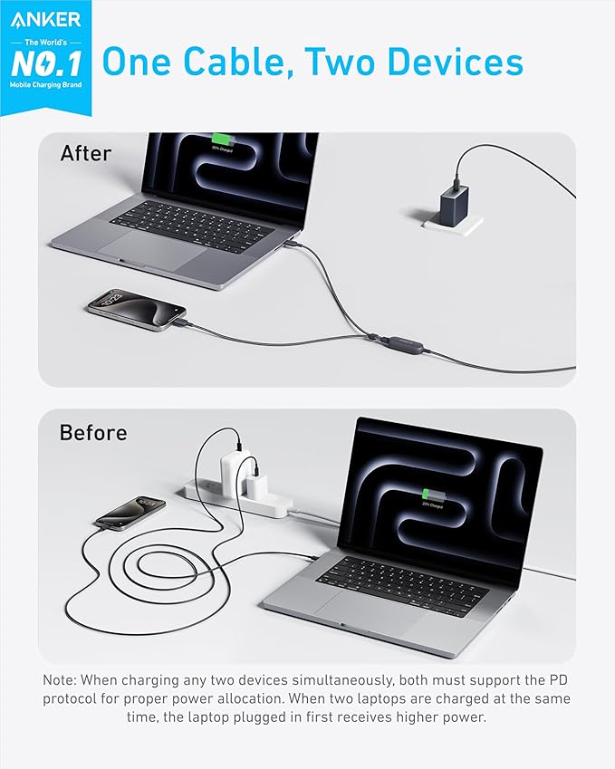 Anker Cable,6FT 2-in-1 USB C to USB C Cable 140W Max,Fast Charging for iPhone 17/17 Pro Max/16 Series,MacBook Air/Pro,and More(Braided,Black)