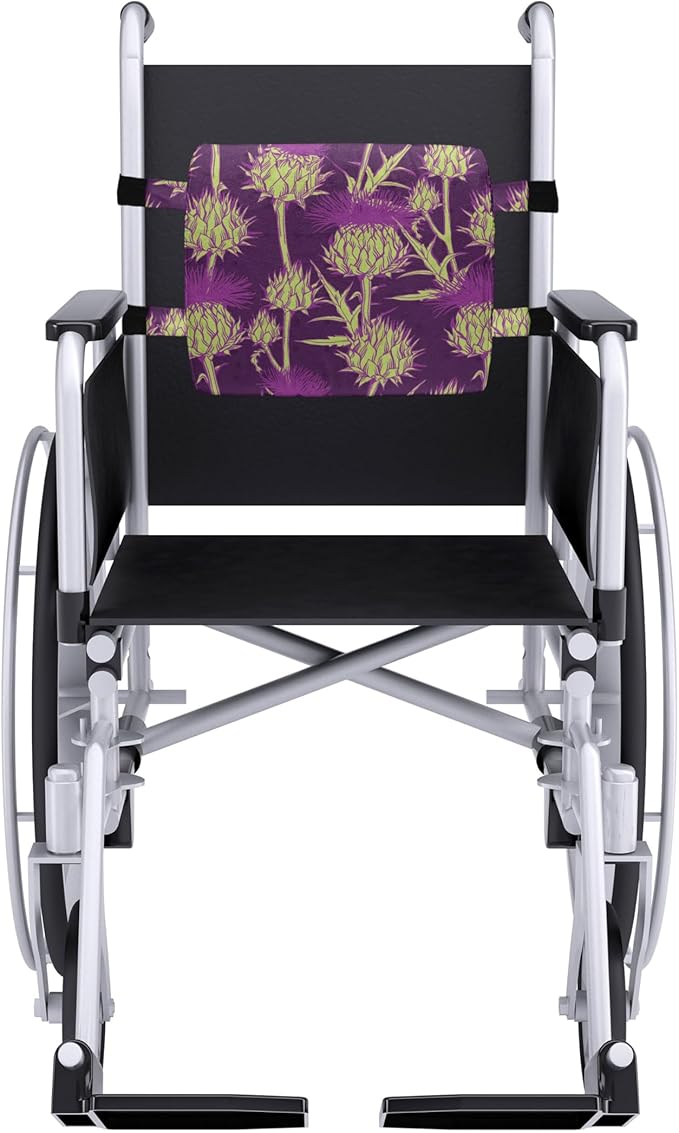 Ambesonne Thistle Lumbar Back Support Pillow, Graphic Background with Vibrant Colored Scottish Thistles Pattern, High Density Foam for Office Chairs Car Seats, 14" x 13", Yellow Green and Purple