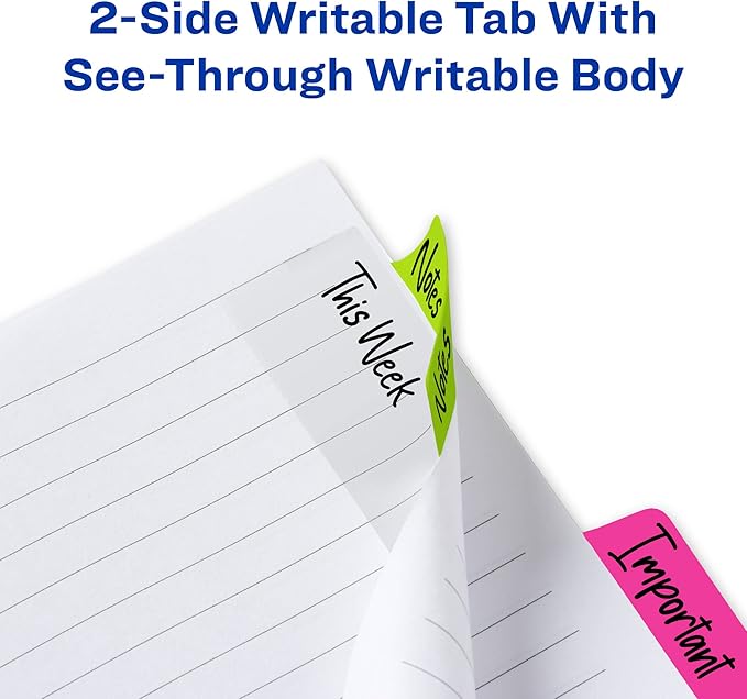 Avery Multiuse Ultra Tabs, 2" x 1.5", 2-Side Writable, Neon Pink/Green/Orange, 48 Repositionable Tabs (74756)