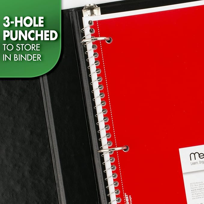 Mead Spiral Notebook, 1 Subject, Graph Ruled Paper, 7-1/2" x 10-1/2", 100 Sheets, Green (05676AC5)