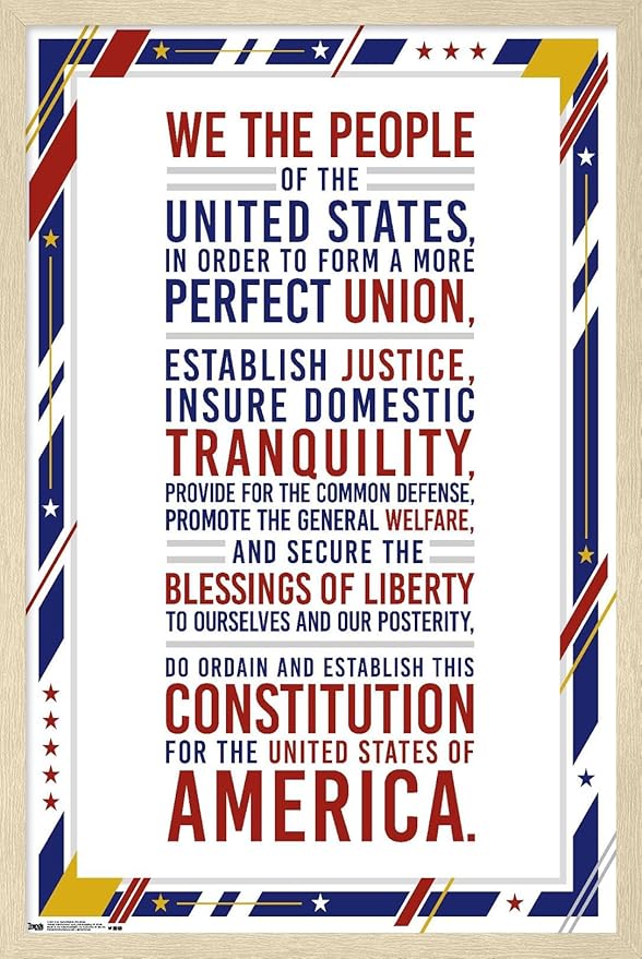 The United States Of America - Constitution Preamble Wall Poster, 22.4L" x 14.7W", Blonde Framed Version