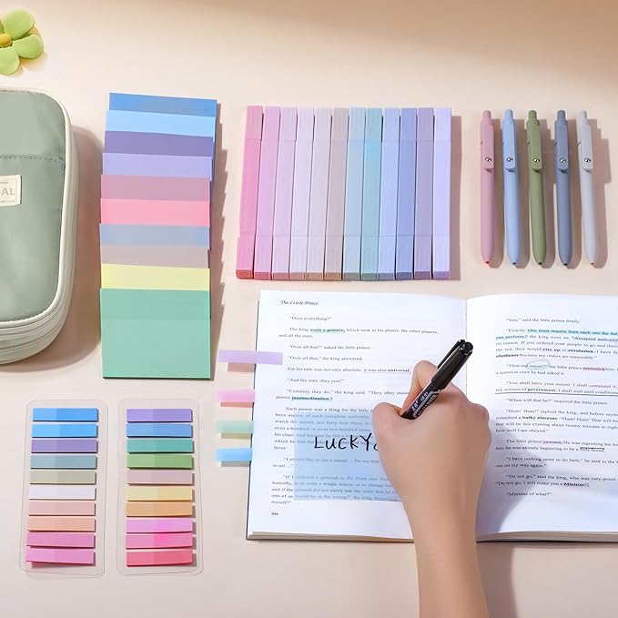 49Pcs Book Annotation Kit - Aesthetic School Supplies with Cute Pen Case Highlighters Gel Pens and Marker, Sheets Transparent Index Tabs Sticky Notes Bible Study Supplies(Green)