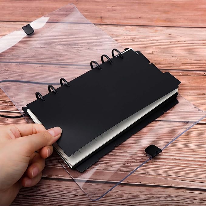 2 Set A6 Binder Dividers Black Plastic Index Divider Blank Side 6 Tabs Top 3 Tabs Planner Insets 9 Sheets Refillable Page Protectors for 6 Ring Binder Notebook