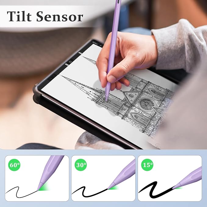 Stylus Pen for iPad W/Palm Rejection Tilt Sensitivity,13Mins Fully Charged,MEKO Active Apple Pencil Compatible W/iPad 6/7/8/9/10,Pro12.9&11"/M4,Air3/4/5/6,mini5/6-Purple