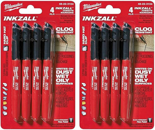 Milwaukee 48-22-3104 Inkzall Point Marker, Fine, Black, 8-Pack