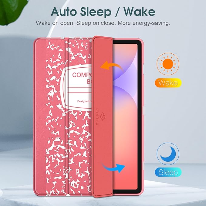 Fintie Slim Case for Samsung Galaxy Tab S10 Lite/ S10 FE/ S9 FE 5G 10.9 Inch/Tab S9 11 Inch with Built-in S Pen Holder, Soft TPU Smart Stand Back Cover Auto Wake/Sleep Feature, Composition Book Pink