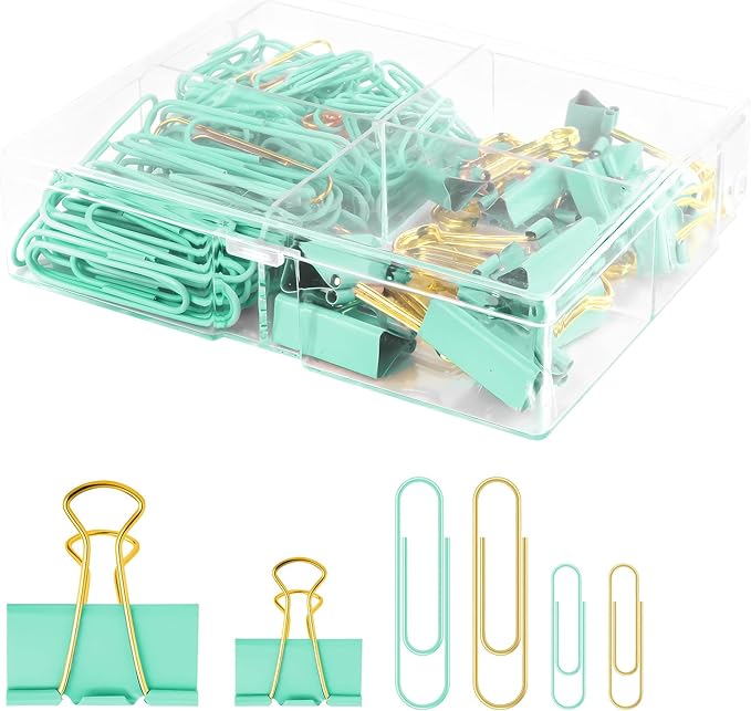 Cute Paper Clips Binder Clips Combo Set, Assorted Size Paper Clips for Office, Cute Office Supplies Set,