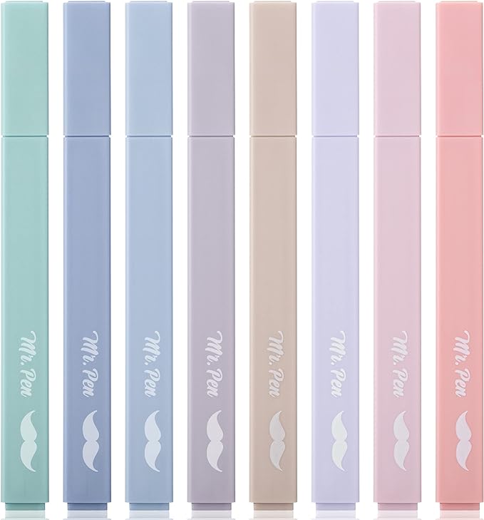 Mr. Pen Aesthetic Highlighters - 8 pcs Chisel Tip Morandi Colors No Bleed Bible Pastel Highlighter Set