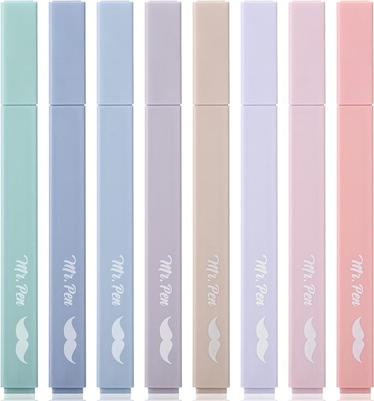 Mr. Pen Aesthetic Highlighters - 8 pcs Chisel Tip Morandi Colors No Bleed Bible Pastel Highlighter Set