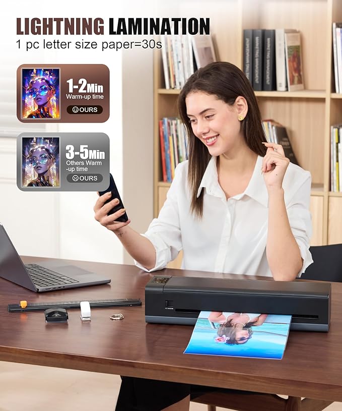 13 Inch 9-in-1 Laminator Machine, Laminator with Sheets for Hot & Cold Laminating Machine for Home, Office, or School Use, Features Fast 60-Sec Warm Technology and Never-Jam Design
