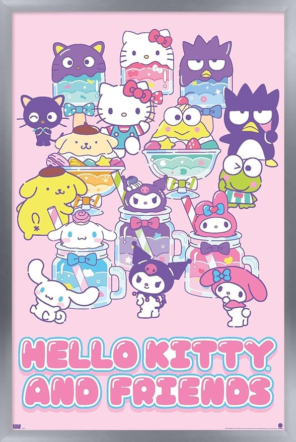Trends International Hello Kitty and Friends: 24 Summer Fresh - Group Wall Poster, 34L x 22.4W, Silver Framed Version