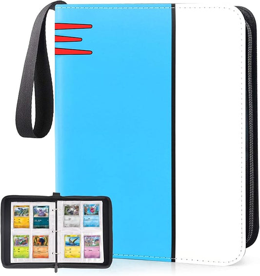 Card Binder 4 Pocket, Collectible Trading Card Albums Fits 400 Cards with 50 Removable Sleeves, Portable Trading Card Binder Collection Album Holder, Game Card Case book With Zipper for Gifts, Blue