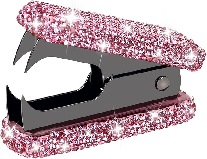 Multibey Pink Rhinestone Staple Remover, Bling Crystal Black Jaws Staples Puller Removal Tool for Desk, Dazzling Staples Puller for Home Office & School