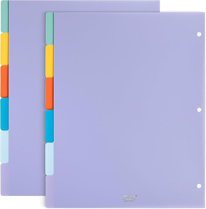 Mr. Pen- 3 Ring Binder Dividers with Tabs, 2 Sets, 6 Pack/Set, Letter Size, Winter Colors, Plastic 6 Tab Dividers for 3 Ring Binder with 12 pcs Labels