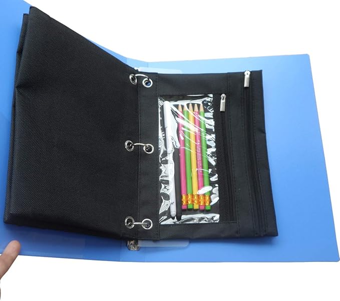 Enyuwlcm 3 Ring Binder Pencil Pouch with Durable Zipper Binder Pencil Case with Clear Window 2 Pocket Black Canvas 4 Pack
