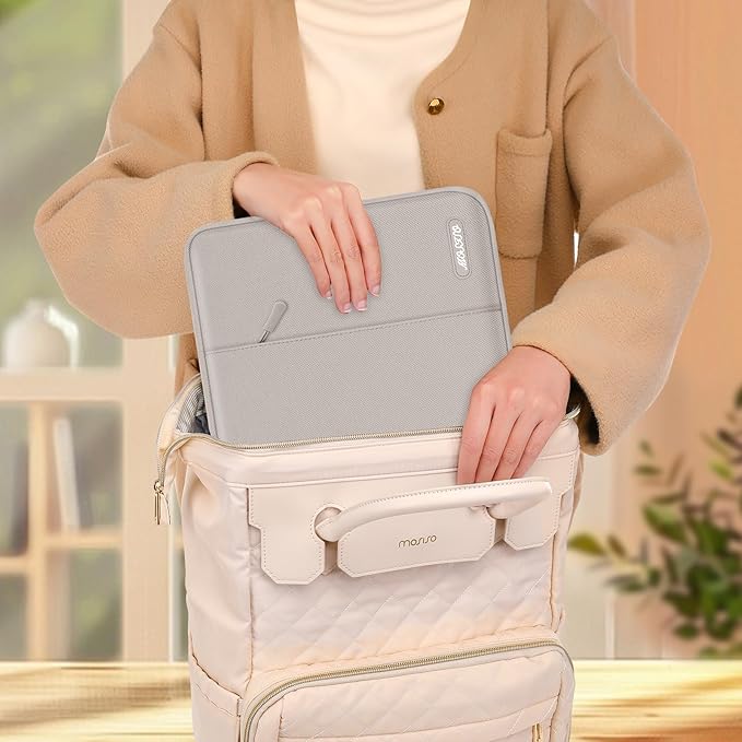 MOSISO Laptop Case 13.3 inch, 13-13.3 inch Laptop Sleeve Compatible with MacBook Air/Pro 13/Pro 14 M5 M4 M3 M2 M1, HP Dell ASUS Lenovo,Polyester Vertical Computer Sleeve Bag with Pocket, Stone Gray
