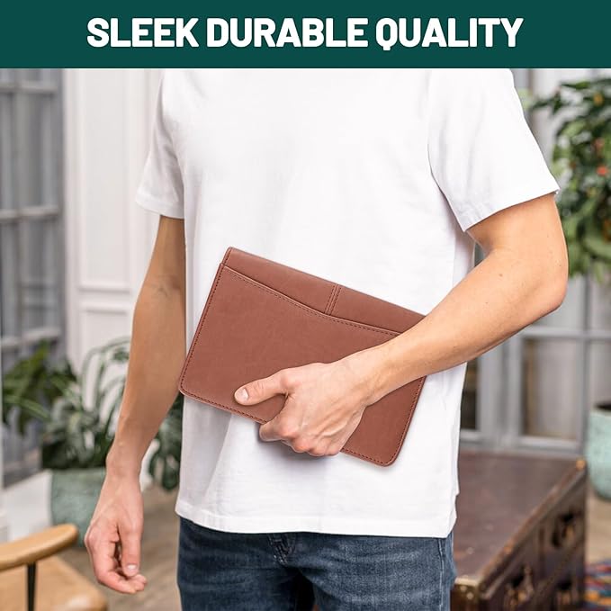 Padfolio Portfolio Organizer Binder Interview Resume Folder Zippered Business Portfolio Faux Leather Padfolio Portfolio Binder for Business School Office Conference Notepad Clip Boards(Brown)