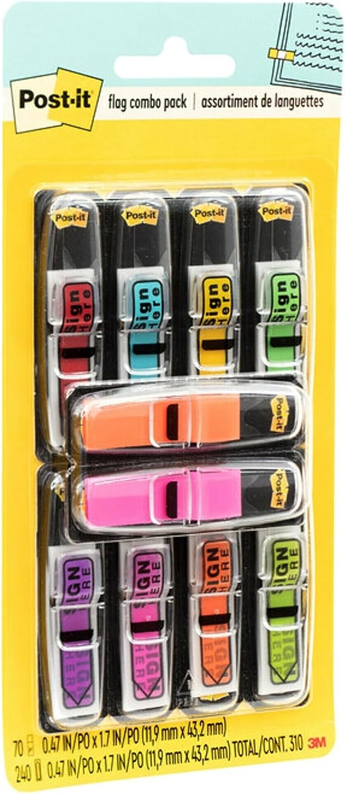 Post-it Flags Value Pack, 35/Dispenser, 8 Dispensers/Pack, 47 in Wide, Assorted Colors, Includes 48 Free Arrow Flags (683-VAD1)