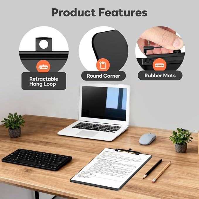 Plastic Clipboard Set of 24, 12.5 x 9'' Letter Size for Classroom, Students, Teacher, Nurse, A4 Black 8.5 x 11'' Clip Board with Low Profile Black Clip, Office & School Supplies