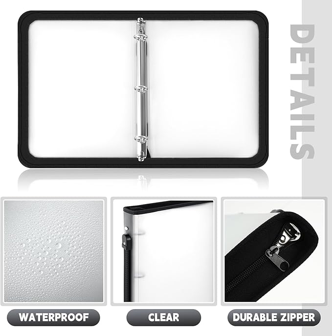 Teling 8 Pcs Plastic Zipper Binders with 3 Ring Zipper Binder, Refillable File Organizer Planner for Projects, Assignments, Memos, School Work (2 Inch,White)