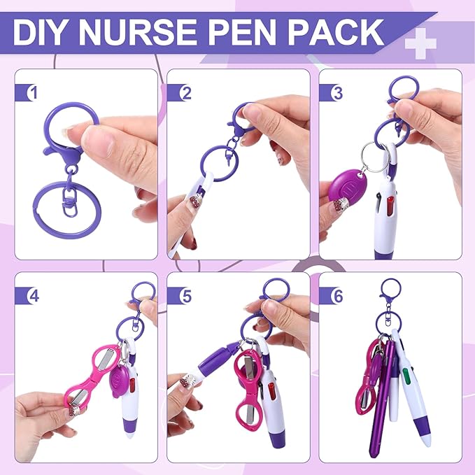 6 Pcs Nurse Pens for Badge Set,Nurse Badge Accessories with Reel Pen,Nursing Accessories Healthcare with Pens,Highlighter and Permanent Marker Pen and Led Keychain Foldable Scissors
