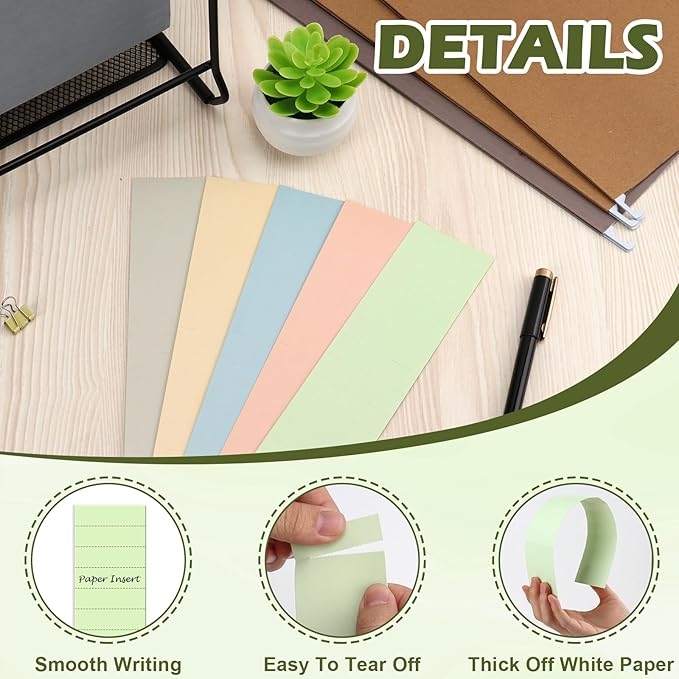 100 Pcs Hanging File Folder Tab Inserts 2 Inch Colored Blank File Tab Hanging File Folders Labels Paper Inserts Thick 300Gsm Cardstock for 2 Inch Hanging Folder Tab
