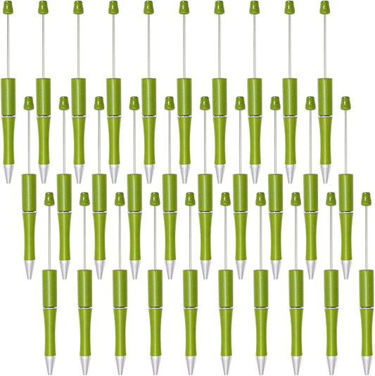 jiebor 30Pcs Green Beadable Pens Plastic Bead Ballpoint DIY Cute Cool Pens Black Ink for Women Men Bridal Graduation Gift Office Supplies