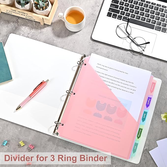 5 Tabs Dividers with Pockets for 3 Ring Binder, 15 Counts Binder Dividers for US Letter Size, Binder Dividers with Tabs for School Office and Home Organization, 5 Pastel Color (3)