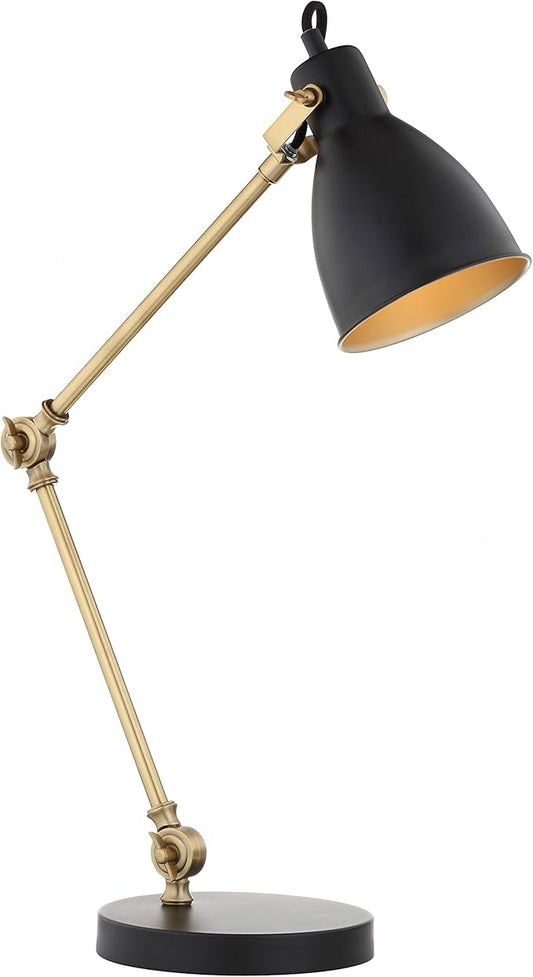 JONATHAN Y 24" Black/Brass Gold LED Metal Task Lamp, Modern Industrial Adjustable Desk Lamp for Home Office Bedroom, Silk-Wrapped Cord, UL Listed, LED Bulb Included JYL6003A