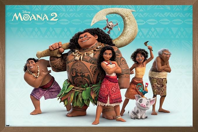 Disney Moana 2 - Group Wall Poster, 22.4L" x 14.7W", Bronze Framed Version