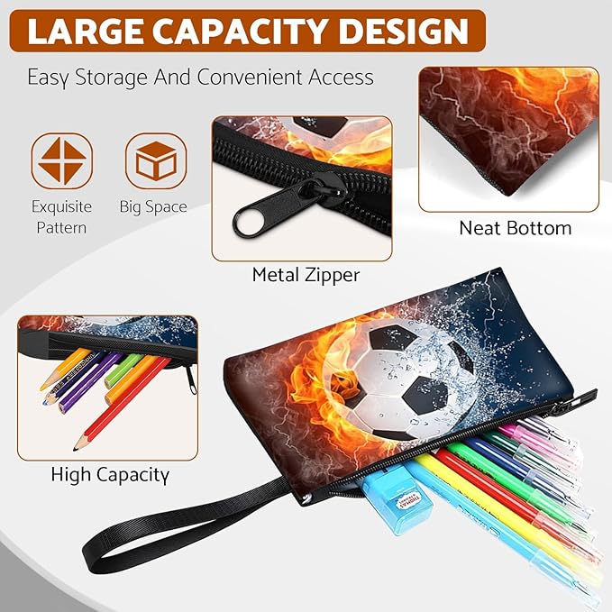 School Backpack for Boys - 4pcs Soccer Boys Backpack with Lunch Box Set for Kids Children Teens Elementary Middle School - 17″ Sport Bookbag Travel Back Pack for Age 6-18