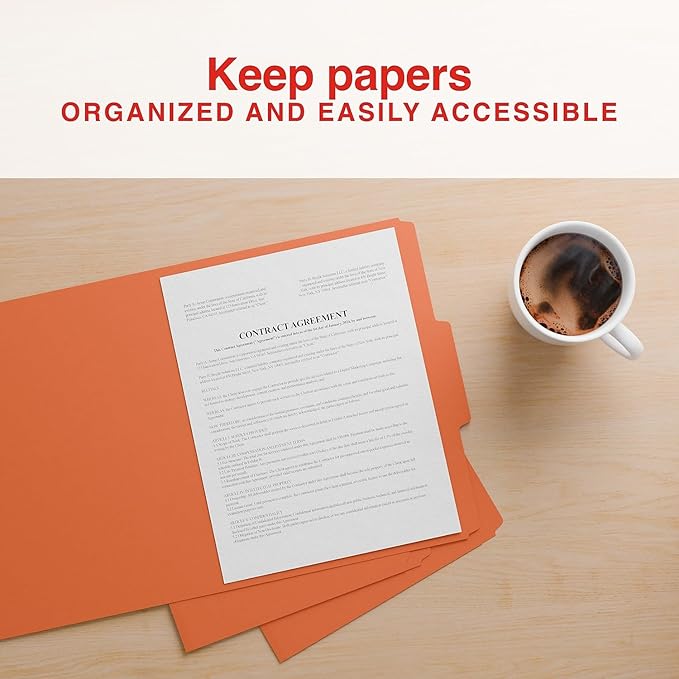 Staples Colored File Folders, Letter Size, 1/3‑Cut Tabs, Orange, Durable Paper Stock, 100/Pack