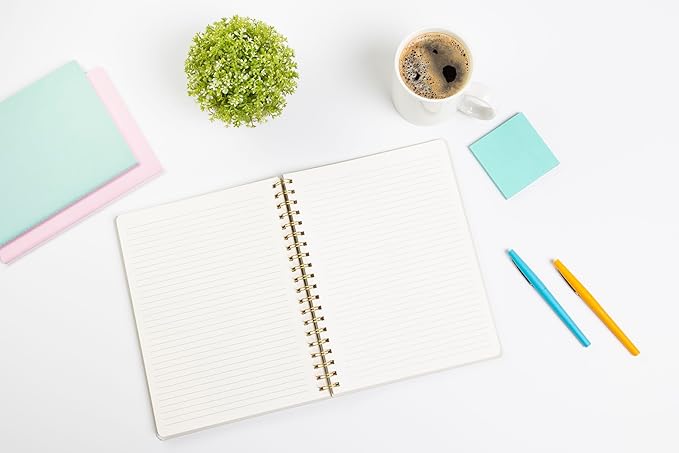 Pearhead Euro Breakfast Hardcover Spiral Notebook, 8x10 College-Ruled Lined Journal with Perforated Pages, 200 Pages for Planning, Work & School