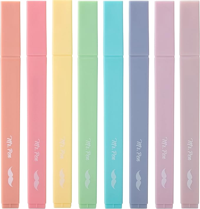 Mr. Pen- Aesthetic Cute Pastel Highlighters Set, 8 pcs, Chisel Tip, Candy Colors, No Bleed Bible Assorted Colors