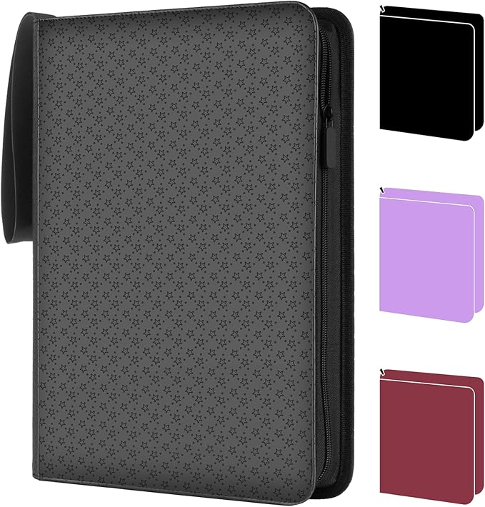 Card Binder 9 Pocket - 432 Cards, Premium Durable & Rigid PU Leather, 24 Page Zippered Side-Loading for Baseball, TCG, Trading & Sports Cards (Professional Black)