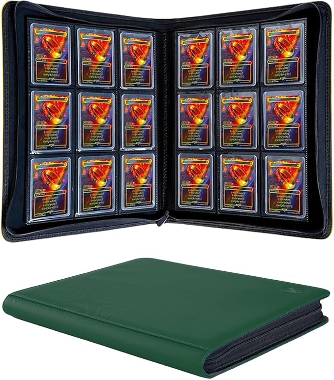 Top loader Binder - Holds 288+ Top Loaders for Cards, 9 Pocket Top Loader Binders with Sleeves for 3" x 4" Rigid Card Holders for Baseball, Football and other Sports Cards (Green)